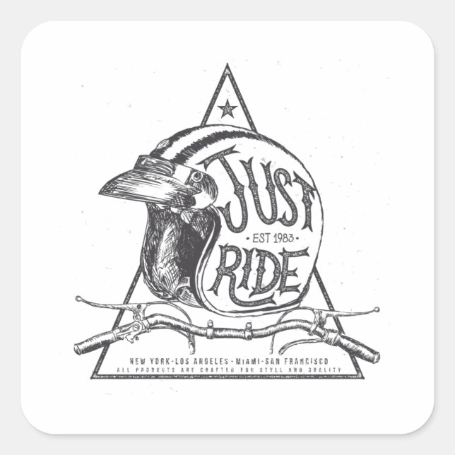 Pegatina Cuadrada Solo monta casco con barra de manijas y bufanda (Anverso)