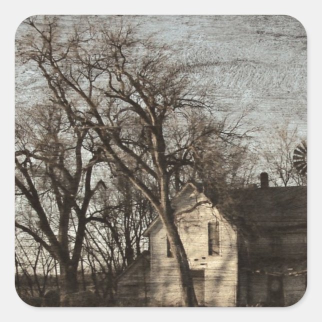 Pegatina Cuadrada Sólo Quedan Recuerdos, Casa De Granjas Abandonada (Anverso)