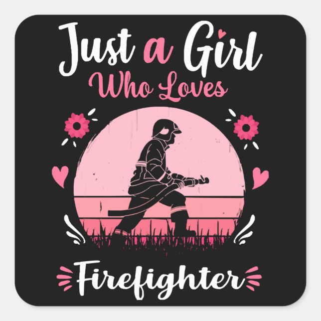 Pegatina Cuadrada Sólo un Chica que ama a la bombera Retro rosa Vint (Anverso)
