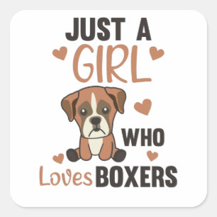 Pegatina Cuadrada Solo un Chica que ama a los perros Boxer Kawaii