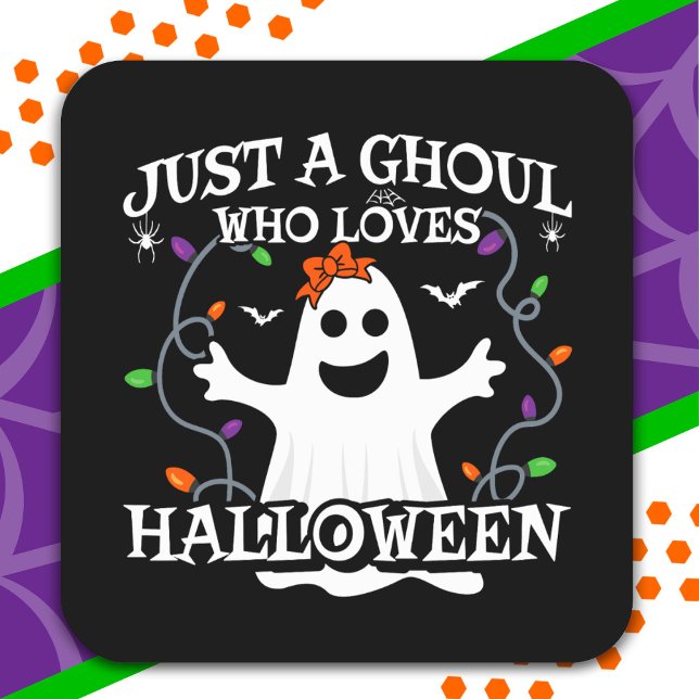 Pegatina Cuadrada Sólo un Chica que ama la divertida Halloween de Ha (Subido por el creador)