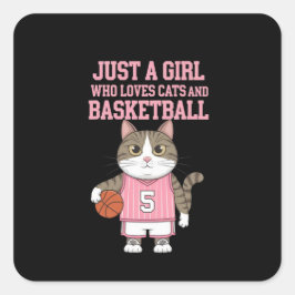 Pegatina Cuadrada Solo un Chica que ama los gatos y el baloncesto