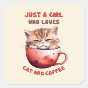 Pegatina Cuadrada Solo un Chica que ama los gatos y el café (2)