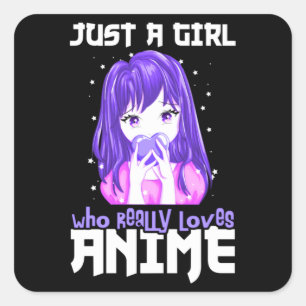 Pegatina Cuadrada Sólo un Chica que ama realmente a Anime en morado
