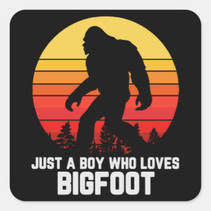 Pegatina Cuadrada Solo un chico que ama a BIGFOOT Bigfoot Retro