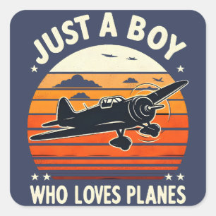 Pegatina Cuadrada Solo un chico que ama a los aviones vintage