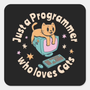 Pegatina Cuadrada Sólo un programador que ama a los gatos