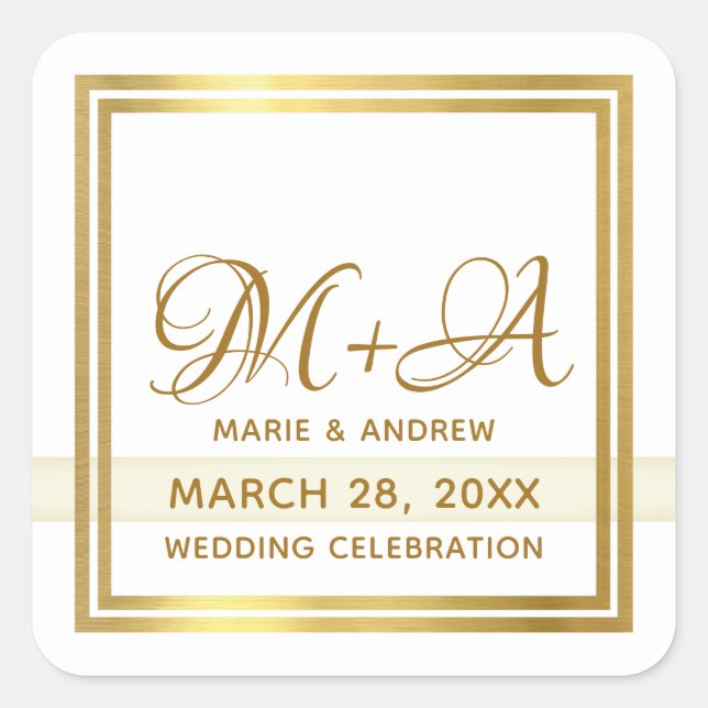 Pegatina Cuadrada sólo un simple boda de moda monogramado (Anverso)