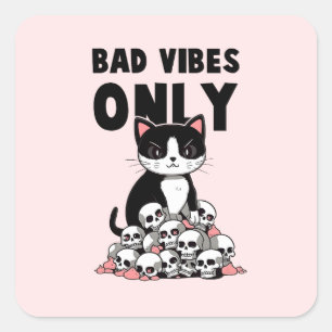 Pegatina Cuadrada Sólo vibraciones malas: gatos y cráneos