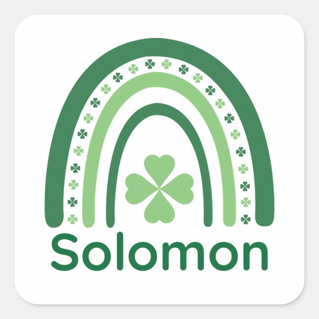 Pegatina Cuadrada Solomon Name Clover Boho Rainbow (Anverso)