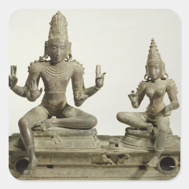 Pegatina Cuadrada Somaskanda, Chola, Tamil Nadu (bronce) (Anverso)