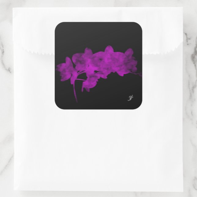 Pegatina Cuadrada Sombra orquídea en un fondo oscuro (Bolso)