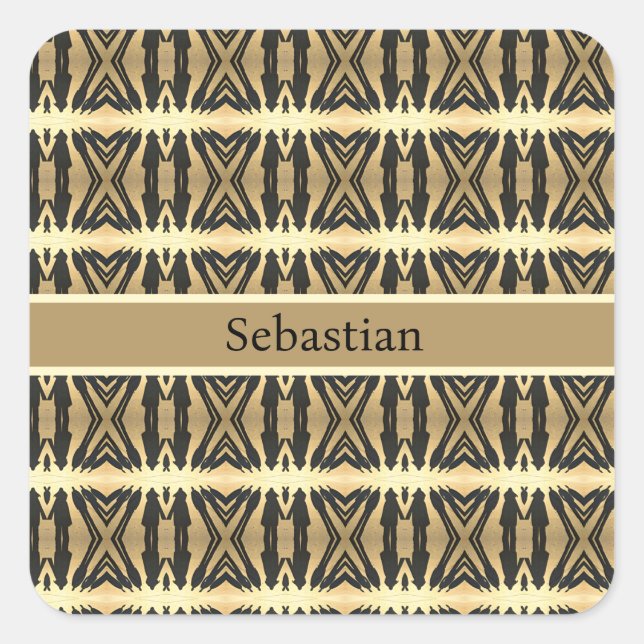 Pegatina Cuadrada Sombras psicodélicas en oro, personalizado (Anverso)