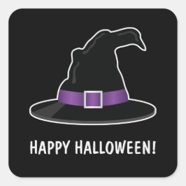 Pegatina Cuadrada Sombrero de Bruja de Halloween con Texto Personali