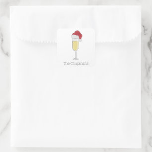 Pegatina Cuadrada Sombrero de Santa Champán Personalizado Navidad