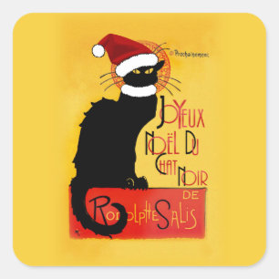 Pegatina Cuadrada Sombrero de Santa Le Chat Noir Navidad
