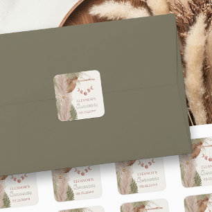 Pegatina Cuadrada Sombrero de vaquera de hierba de Pampas boho Quinc