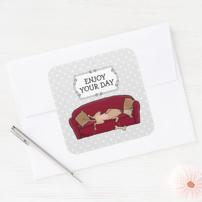 Pegatina Cuadrada Sombrero Greyhound (flautista) Perro Lazy Sleeping (Sobre)