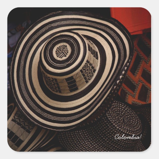 Pegatina Cuadrada Sombrero Vueltiao: sticker (Anverso)