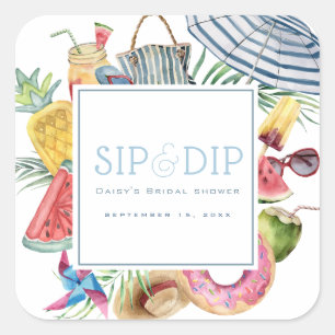 Pegatina Cuadrada Sombrilla de fiesta junto a la piscina Sip & Dip a