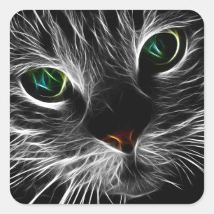 Pegatina Cuadrada Sombrío gato felino Soul Spirit Animal