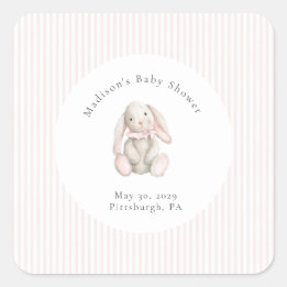 Pegatina Cuadrada Some Bunny Sweet Pink Baby Shower 