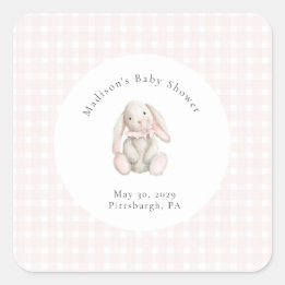 Pegatina Cuadrada Some Bunny Sweet Pink Baby Shower 