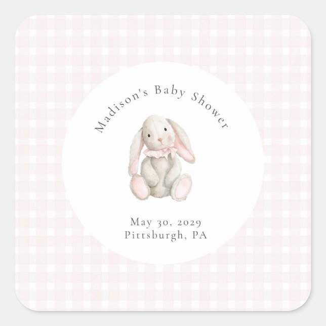 Pegatina Cuadrada Some Bunny Sweet Pink Baby Shower  (Anverso)