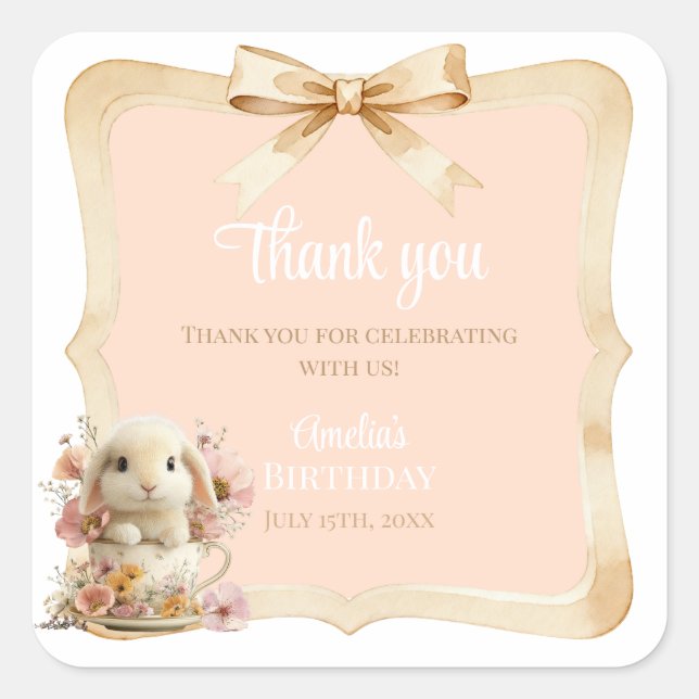 Pegatina Cuadrada Somebunny is Turning One Favor Stickers (Anverso)