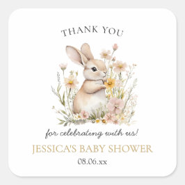 Pegatina Cuadrada Somebunny Special Wildflowers Spring Baby Shower