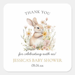Pegatina Cuadrada Somebunny Special Wildflowers Spring Baby Shower