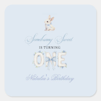 Pegatina Cuadrada Somebunny Sweet 1st Birthday Spring Floral Invitat