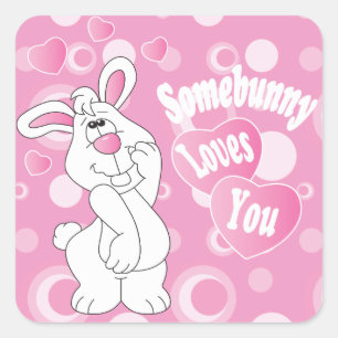 Pegatina Cuadrada Somebunny te ama - Conejo de Pascua