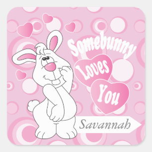 Pegatina Cuadrada Somebunny te ama - Conejo de Pascua