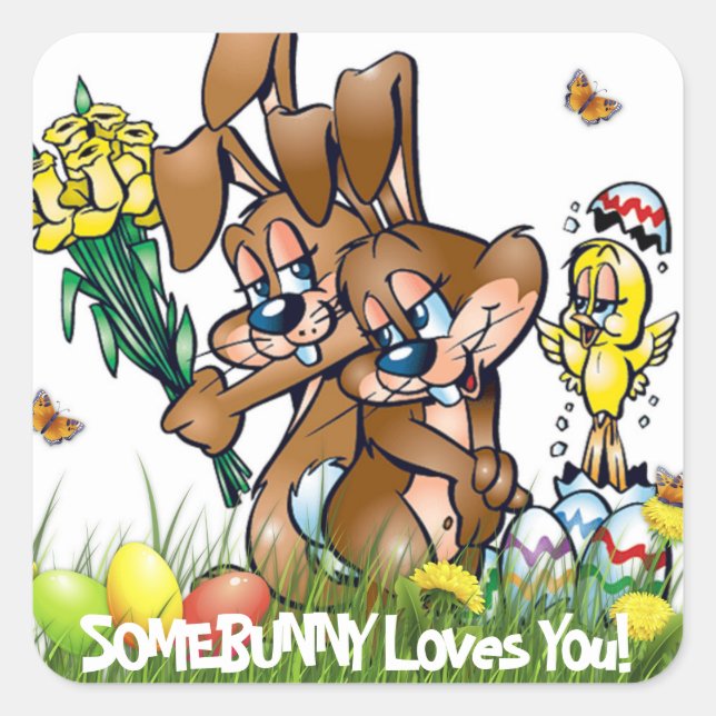 Pegatina Cuadrada Somebunny te ama - Pascua (Anverso)