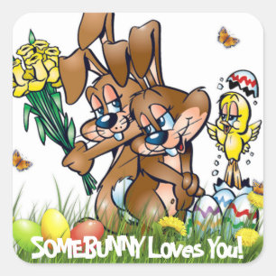 Pegatina Cuadrada Somebunny te ama - Pascua