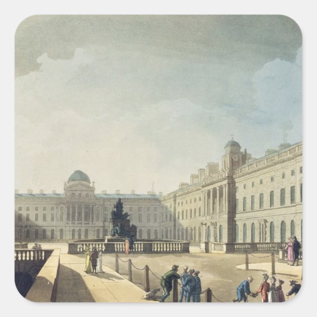 Pegatina Cuadrada Somerset House, Strand, de 'Ackermann's Microcos (Anverso)