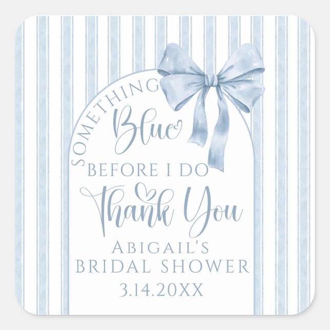 Pegatina Cuadrada Something Blue Before I Do Bow Thank you (Anverso)