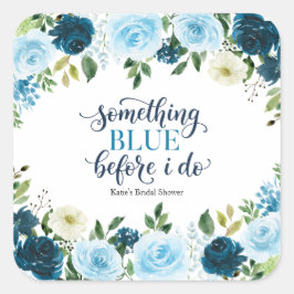 Pegatina Cuadrada Something Blue Before I Do Navy Floral Bridal Show