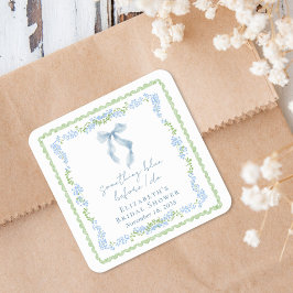Pegatina Cuadrada Something Blue Bow Bridal Shower