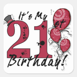 Pegatina Cuadrada Son mis pegatinas de globo de 21 años