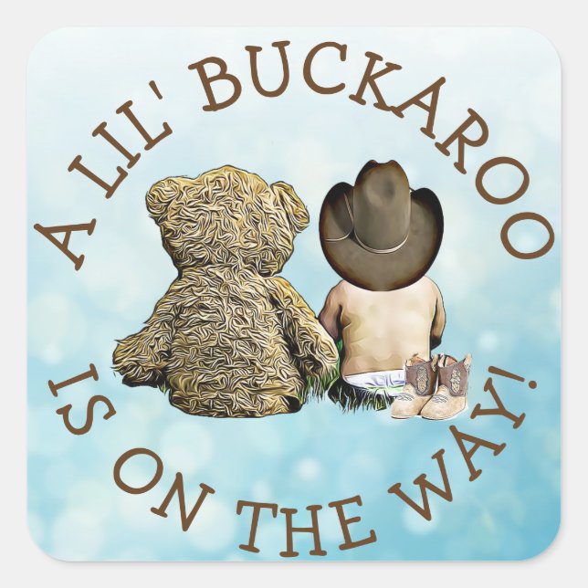 Pegatina Cuadrada Son Pegatinas de Baby Shower de un niñito bovino (Anverso)