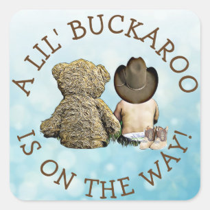 Pegatina Cuadrada Son Pegatinas de Baby Shower de un niñito bovino