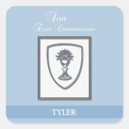 Pegatina Cuadrada Son, primer cáliz plateado de la comunión