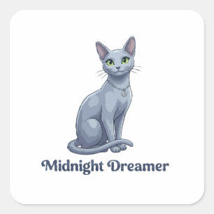 Pegatina Cuadrada Soñador de Medianoche Gato Celestial