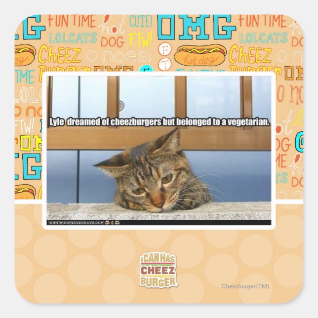 Pegatina Cuadrada Soñando con hamburguesas de queso (Anverso)