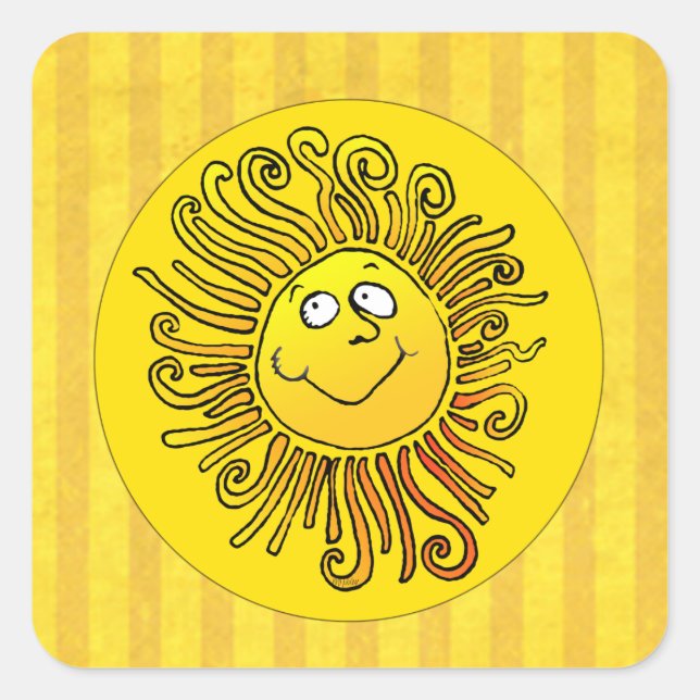 Pegatina Cuadrada Sonreír Feliz Sol Amarillo (Anverso)