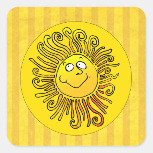 Pegatina Cuadrada Sonreír Feliz Sol Amarillo