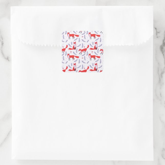 Pegatina Cuadrada Sonriente Bosque de Woodland Greenery Red Fox (Bolso)