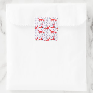 Pegatina Cuadrada Sonriente Bosque de Woodland Greenery Red Fox